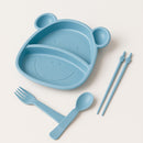 Kit Alimentação Bebê Infantil Ursinho 5 Peças [Azul]